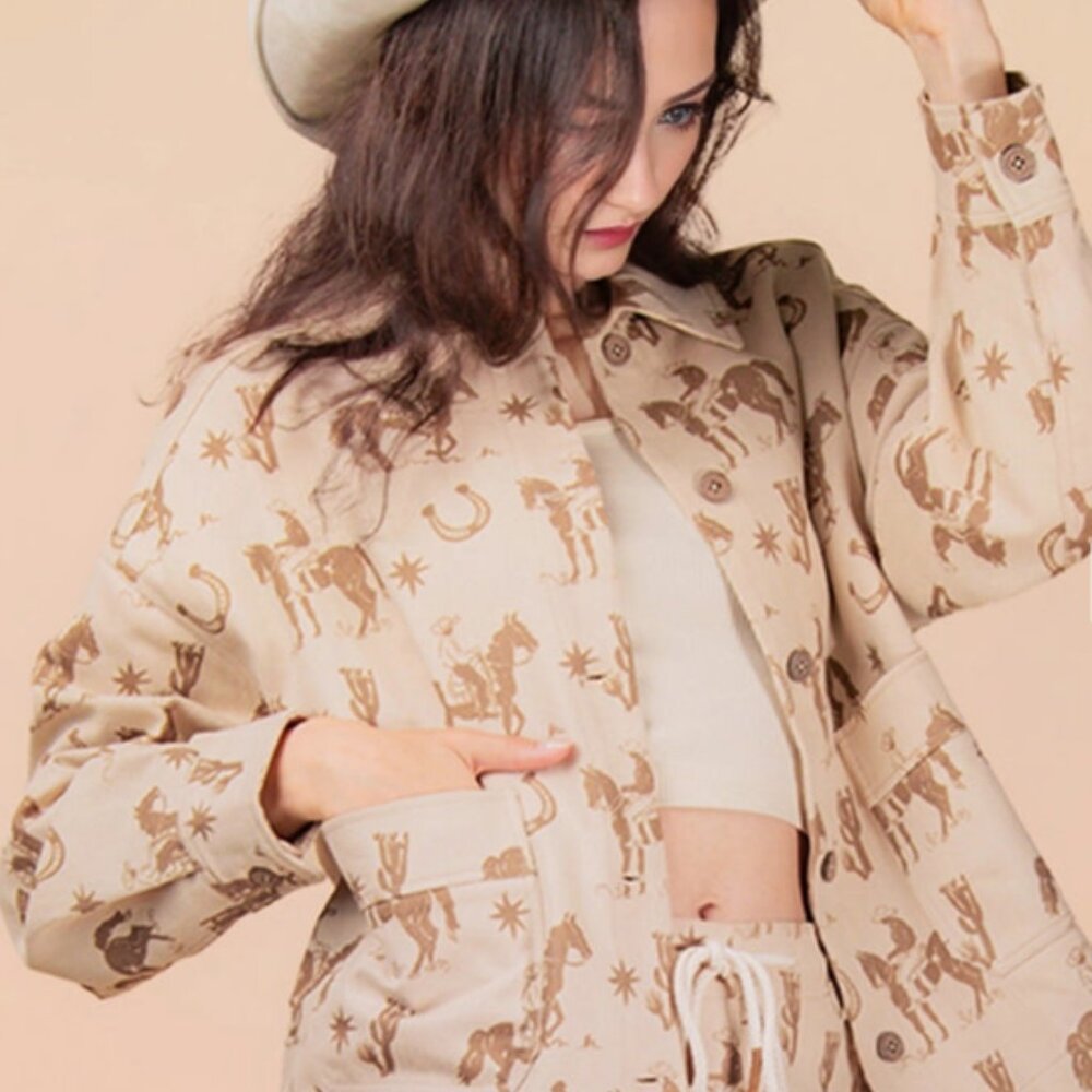 BOUTIQUE ROWDY COWBOY PRINT COTTON JACKET NWT